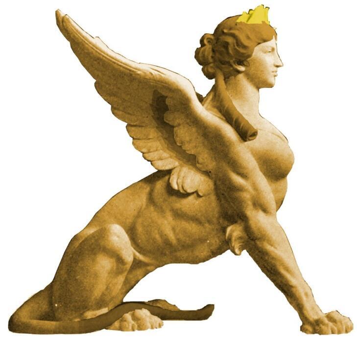Statua veličanstvenog lava sa krunom na glavi, koja simbolizuje snagu i dostojanstvo.